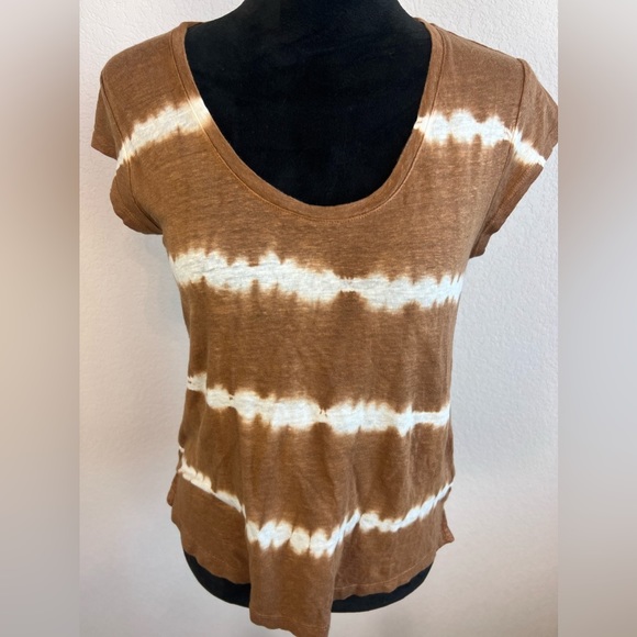 NWT: Sanctuary White Bronze Striped Linen Short Sleeve Top Size Small - Picture 2 of 9